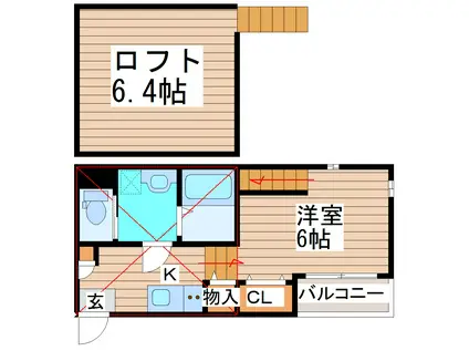 シャトン西中田II(1K/1階)の間取り写真