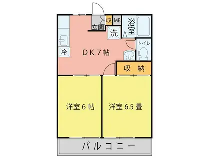 仙台市地下鉄南北線 愛宕橋駅 徒歩12分 2階建 築26年(2DK/2階)の間取り写真