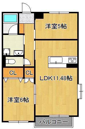 ゼルコバI(2LDK/1階)の間取り写真