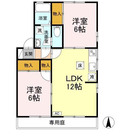 ヴィラージュ・95 A棟(2LDK/1階)の間取り写真