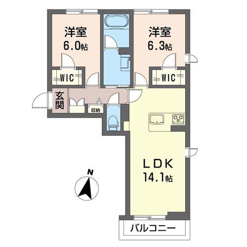 ＪＲ身延線 国母駅 徒歩33分 3階建 築2年(2LDK/3階)の間取り写真