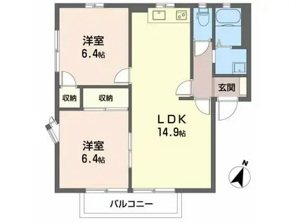 笹川ロッジ A(2LDK/2階)の間取り写真