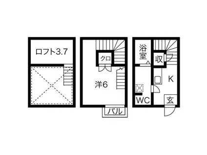 ベルセ黒川(1K/1階)の間取り写真