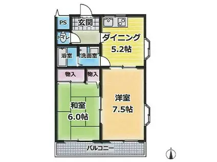 リバティビル(2DK/2階)の間取り写真