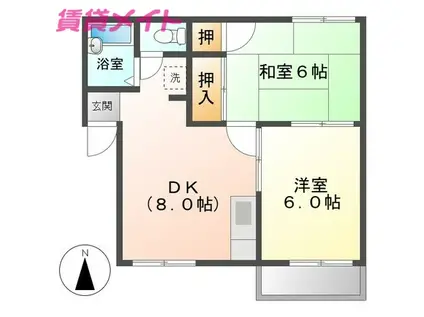 ハイツ後藤 B棟(2DK/1階)の間取り写真