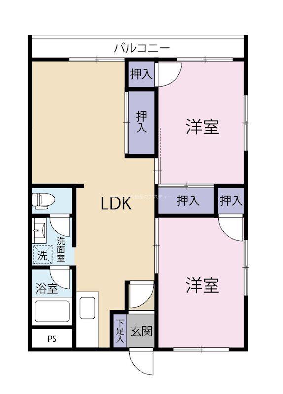 REGALO小倉南壱番館(2LDK/2階)の間取り写真
