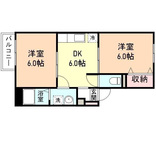 ベルいわせ野(2DK/2階)の間取り写真