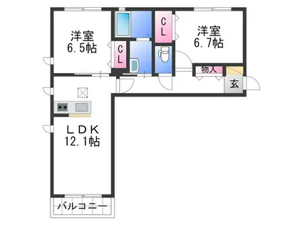 シャーメゾン MISA B棟(2LDK/2階)の間取り写真