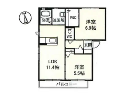 ヴィラージュ C棟(2LDK/2階)の間取り写真