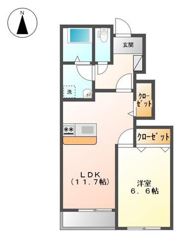 ウィング(1LDK/1階)の間取り写真