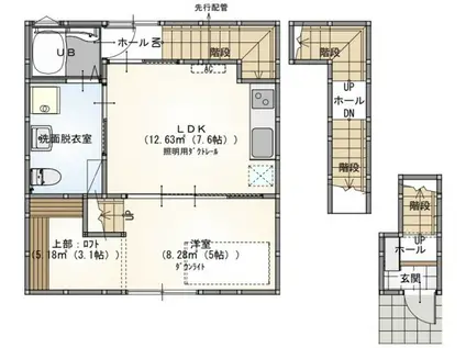 S.A.BOX寺家B棟(1LDK/3階)の間取り写真