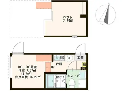 ハーモニーテラス梅田(ワンルーム/1階)の間取り写真