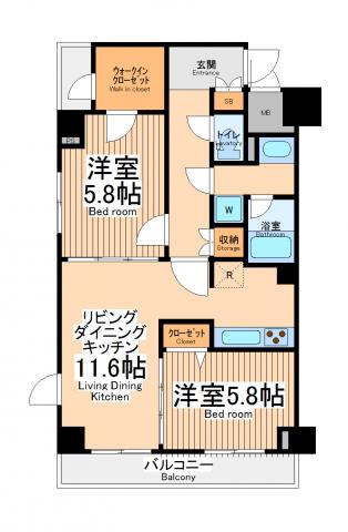プラウドフラット鶴見Ⅰ(2LDK/9階)の間取り写真