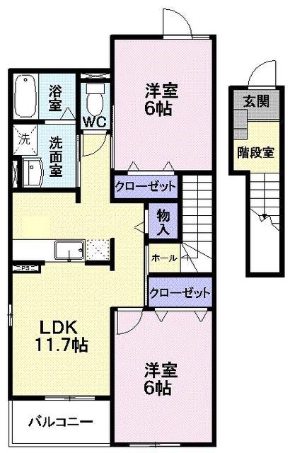 カルチェ・ド・モエI(2LDK/2階)の間取り写真