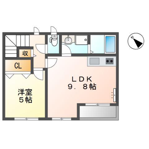 パシフィックパレス向山(1LDK/2階)の間取り写真
