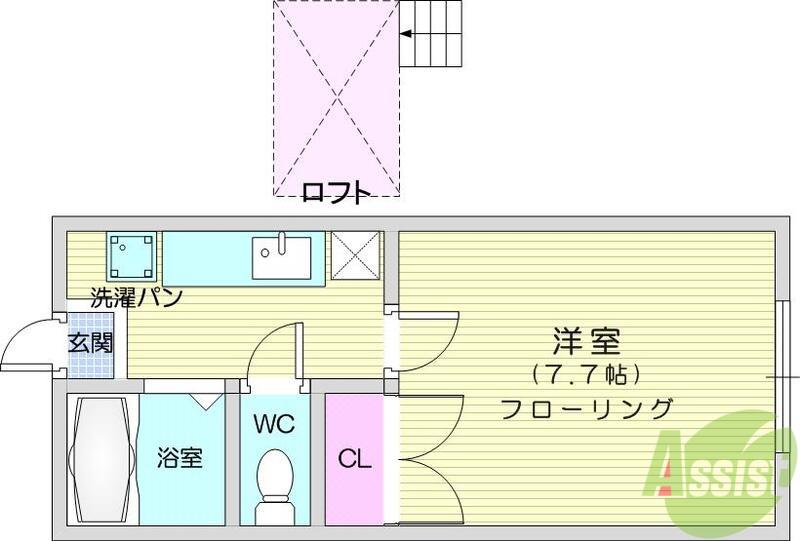 ホワイトキャッスル郡山ビレジA棟(1K/1階)の間取り写真