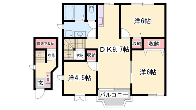 シャン・ド-ル生駒B(3LDK/2階)の間取り写真