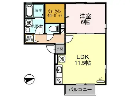 ラフィーネ林II(1LDK/1階)の間取り写真