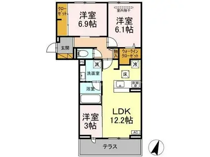 リシェスみのり台 A・B・C B棟(3LDK/1階)の間取り写真