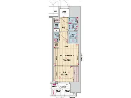 ソルテラス神戸栄町通(1DK/3階)の間取り写真
