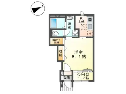 スターテラスII 福田町古新田(1K/1階)の間取り写真