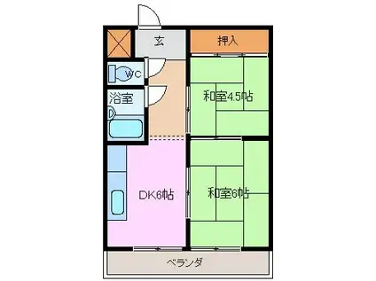 ときわビル(2DK/6階)の間取り写真