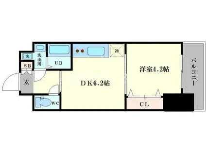 レオンヴァリエ大阪ベイシティ(1DK/2階)の間取り写真