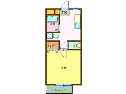 サンハイムC(1K/1階)の間取り写真