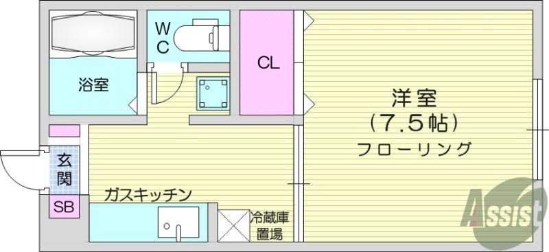 エクセルヒルズ(1K/1階)の間取り写真