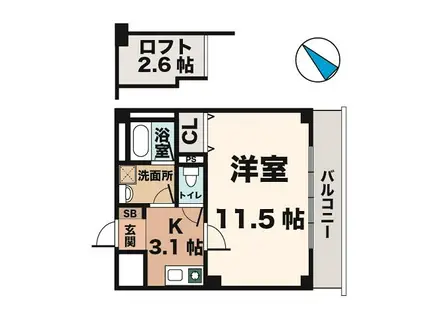 ルームス学園北町(1K/6階)の間取り写真