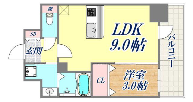 プレサンス神戸水木通ルミエス(1LDK/9階)の間取り写真