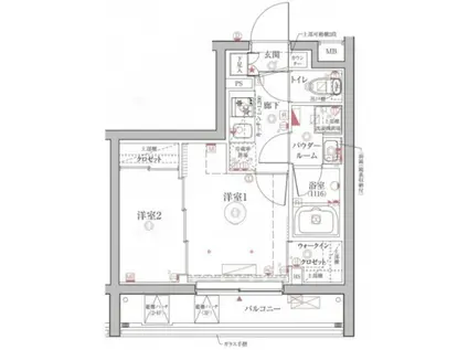 クレイシア西馬込(2K/5階)の間取り写真