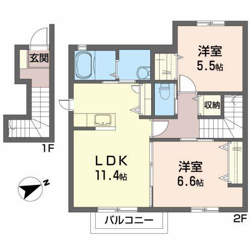 グレイスコートB(2LDK/2階)の間取り写真