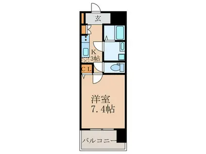 ソレアード苅田II(1K/4階)の間取り写真