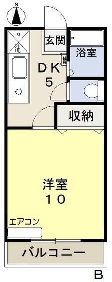 リズミラルU(1DK/3階)の間取り写真