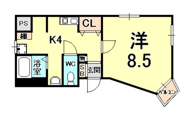 ハートワン(1K/3階)の間取り写真