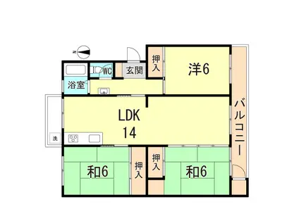 須磨一ノ谷グリーンハイツ H棟(3LDK/3階)の間取り写真