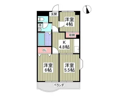 T.HAMハイツ花園 花園町(3K/3階)の間取り写真