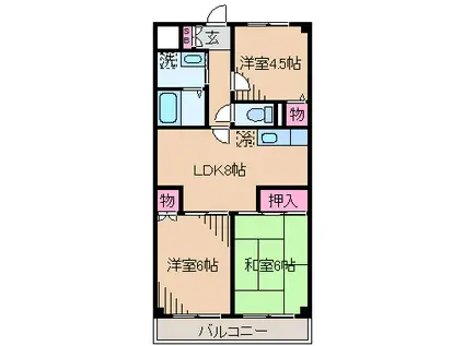 ラフィーネ港北I(3LDK/1階)の間取り写真