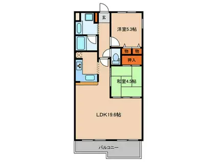 ルネ芦屋親王塚(2LDK/2階)の間取り写真