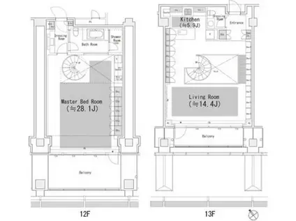 東京ミッドタウン・レジデンシィズ(1LDK/13階)の間取り写真