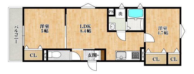クリエオーレ南新町(2LDK/3階)の間取り写真