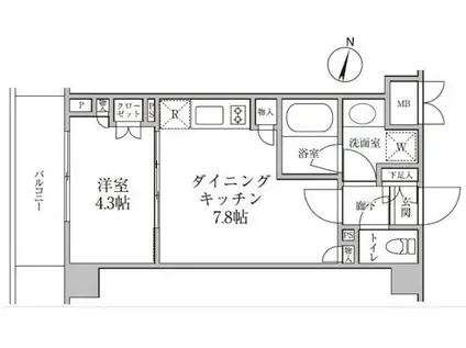 レジディア神楽坂II(1DK/2階)の間取り写真