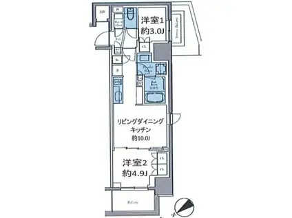 クレストコート東中野(2LDK/11階)の間取り写真
