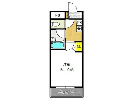 サンロイヤル長柄(1K/6階)の間取り写真