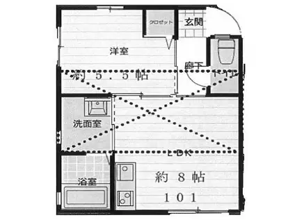 東急田園都市線 宮前平駅 徒歩30分 2階建 築9年(1LDK/1階)の間取り写真
