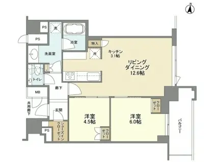 ブランズタワー梅田ノース(2LDK/46階)の間取り写真