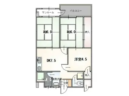 大国ハイツ(3DK/3階)の間取り写真