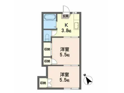 ルネカツヤマ(2K/1階)の間取り写真