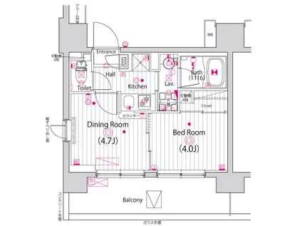 ガーラ・プライム川崎西口(1DK/14階)の間取り写真